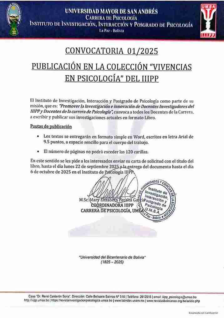 PUBLICACION EN LA COLECCION "VIVENCIAS EN PSICOLOGIA" DEL IIIPP